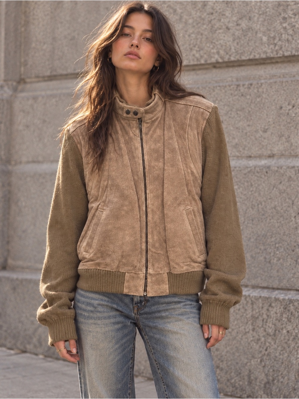 Genuine Brown Suede Knit Jacket Oversized Y2K Boho